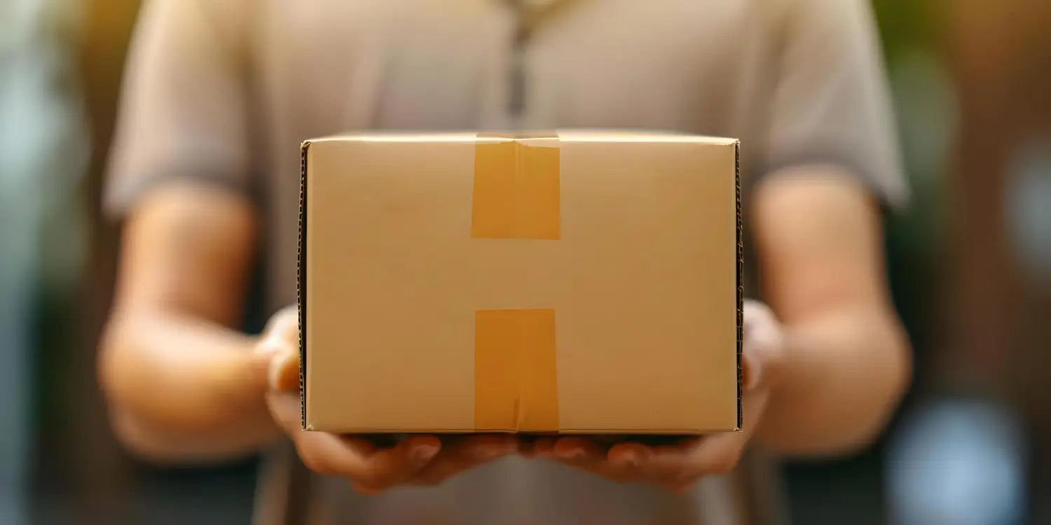 Person hält eine Rücksendung in beiden Händen