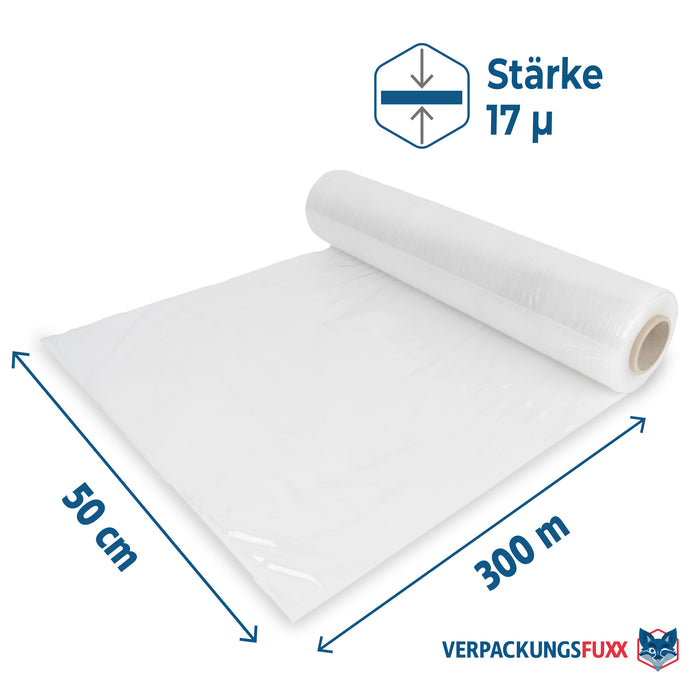 Stretchfolie 50 cm x 300 m transparent 17 µ von VERPACKUNGSFUXX