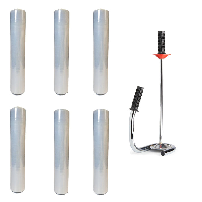 Super Sparset, 6x Recycling-Handstretchfolie + Profi Abwickler, 1.800 lfm, 17my, transparent, 500mm breit